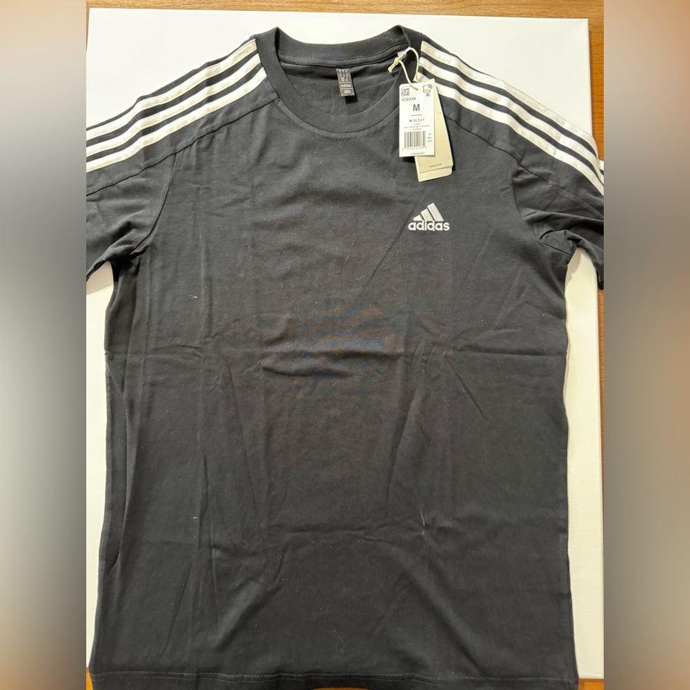 ADIDAS BLACK ESSENTIALS SINGLE JERSEY 3-STRIPES TEE